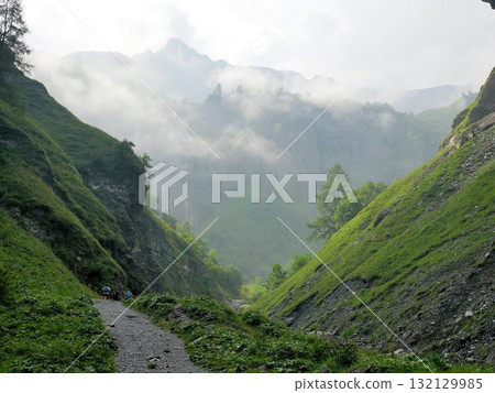 Hiking trail in Bateni, Weisstanen, Switzerland 132129985