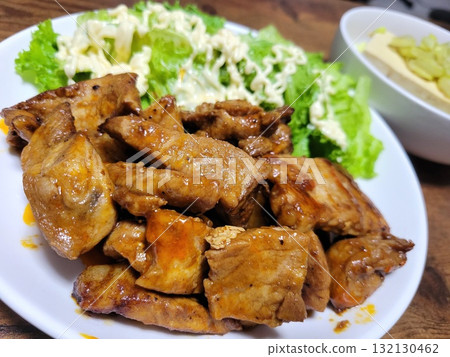 Large serving of pork steak 132130462