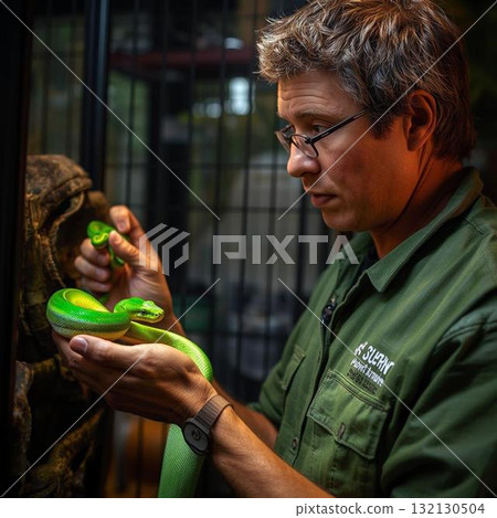 Man taking care of snakes Man taking care of snakes 132130504