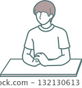 Illustration of a man sitting with his fingers crossed 132130613