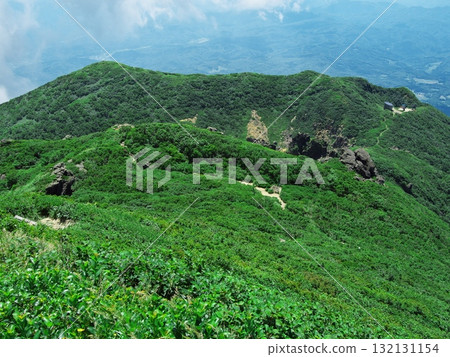 Mt. Iwaki in summer - View of Mt. Chokai and the summit station of the observation lift from the summit Mt. Iwaki in summer - View of Mt. Chokai and the summit station of the observation lift from the summit 132131154