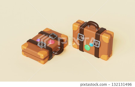 Retro Travel Suitcase Bag with Sticker. 3D Rendering. 132131496