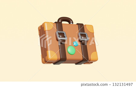 Retro Travel Suitcase Bag with Sticker. 3D Rendering. 132131497
