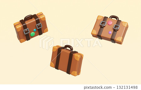 Retro Travel Suitcase Bag with Sticker. 3D Rendering. Retro Travel Suitcase Bag with Sticker. 3D Rendering. 132131498