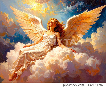 Angel lying on a cloud Angel lying on a cloud 132131787