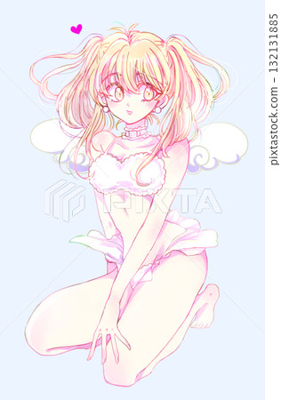 Woman in fluffy costume, twin tails, blonde Woman in fluffy costume, twin tails, blonde 132131885