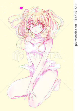 Woman in swimsuit, twin tails, blonde 132131889