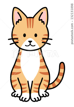 Brown tabby and white cat sitting Brown tabby and white cat sitting 132131898