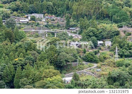 Villages lined up on mountain slopes Villages lined up on mountain slopes 132131975