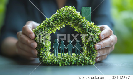 Eco friendly house model representing family protection and insurance options Eco friendly house model representing family protection and insurance options 132132257