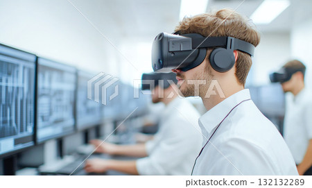 Immersive virtual reality experience in high tech lab environment 132132289