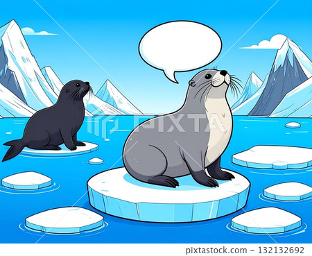 帶有語音氣泡的密封插圖 132132692