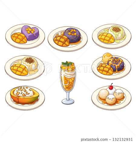 Mango Sticky Rice, Thai food set. illustration design Mango Sticky Rice, Thai food set. illustration design 132132931