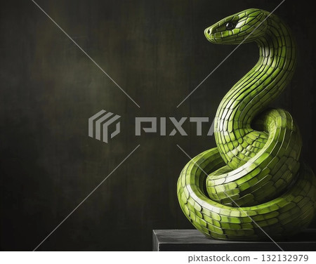 Green wooden snake sculpture symbolizes prosperity for Chinese New Year 2025 Green wooden snake sculpture symbolizes prosperity for Chinese New Year 2025 132132979