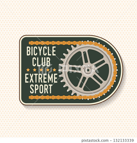 Bicycle Club patch, sticker. Vector illustration. Concept for shirt or logo, print, stamp or tee. Vintage typography design with cycling Gear and chain silhouette. Extreme sport Bicycle Club patch, sticker. Vector illustration. Concept for shirt or logo, print, stamp or tee. Vintage typography design with cycling Gear and chain silhouette. Extreme sport 132133339