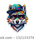 Cool fox with graffiti-style fur, wearing sunglasses and a snapback cap, blending street art with wildlife portraiture. 132133374