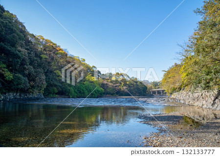 Ise Shrine, Ise City, Mie Prefecture, Uji Bridge and Isuzu River in the morning Ise Shrine, Ise City, Mie Prefecture, Uji Bridge and Isuzu River in the morning 132133777