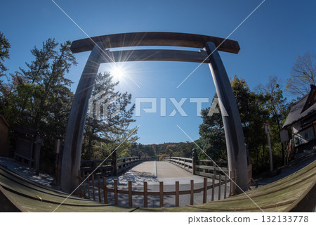 Ise Shrine, Ise City, Mie Prefecture, Uji Bridge and Isuzu River in the morning 132133778