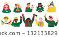 Happy New Year people clipart with diverse characters celebrating party. 132133829