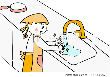 女孩煮飯前洗手 132133872