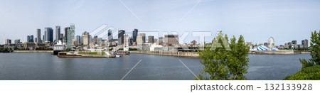 Panoramic view of Old Montreal along the St. Lawrence River in summer Panoramic view of Old Montreal along the St. Lawrence River in summer 132133928