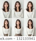 A young woman with various facial expressions, including smiling and making funny faces 132133941
