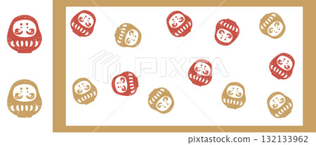 達摩版畫風格的插圖和圖案新年圖示郵票 132133962