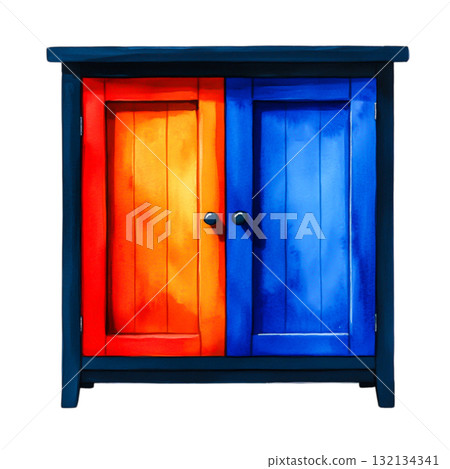 Colorful Wooden Cabinet with Orange and Blue Doors for Home Decor and Storage Solutions Colorful Wooden Cabinet with Orange and Blue Doors for Home Decor and Storage Solutions 132134341