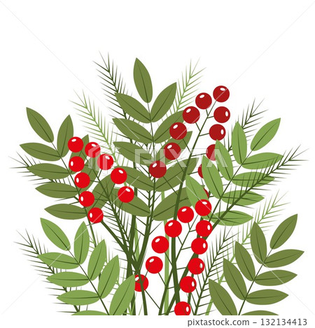 Christmas bouquet of Christmas tree branches and berries. It is suitable for making Christmas greeting cards and New Year's invitations Christmas bouquet of Christmas tree branches and berries. It is suitable for making Christmas greeting cards and New Year's invitations 132134413