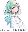 薄荷綠頭髮的女孩插圖，顏色淺，美麗，時尚，材質，街頭風格 132134423