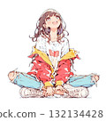 棕髮女孩坐著大笑，插圖，放鬆，無背景，材料，街頭風格，時尚 132134428