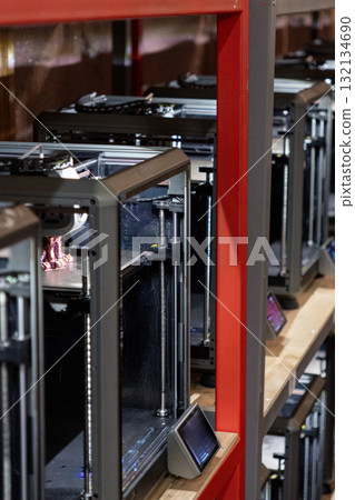 room with a large number of 3D printers, the creation of three-dimensional toys and parts room with a large number of 3D printers, the creation of three-dimensional toys and parts 132134690