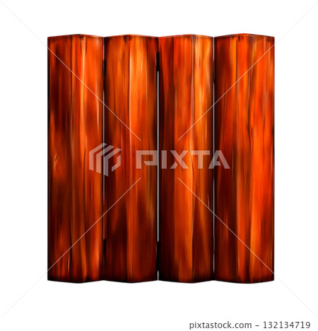 Four Vertical Wooden Logs in Vibrant Orange and Brown Colors for Natural Decor 132134719