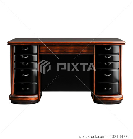 Elegant Black and Brown Wooden Desk with Multiple Drawers and Sleek Finish 132134723