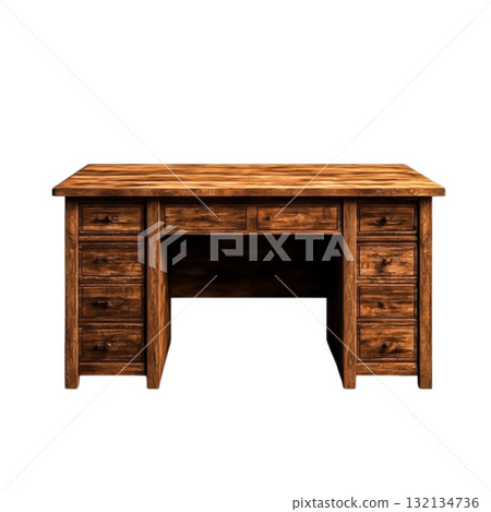 Rustic wooden desk with drawers ideal for home office or workspace setups 132134736