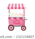 Pink circus kiosk on wheels. Cotton candy shop. 132134807