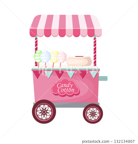 Pink circus kiosk on wheels. Cotton candy shop. 132134807