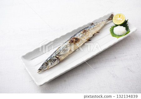 Grilled saury with salt 132134839
