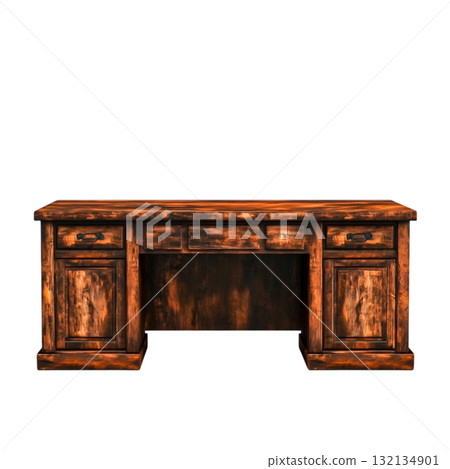 Rustic Wooden Desk with Three Drawers in Warm Brown Finish for Home Office 132134901