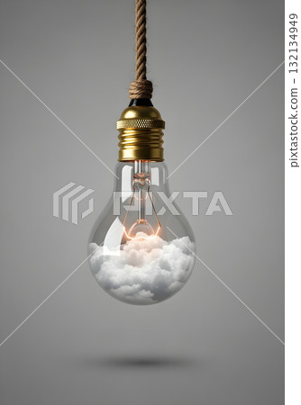 Creative light bulb with clouds inside, concept of new ideas and innovation 132134949