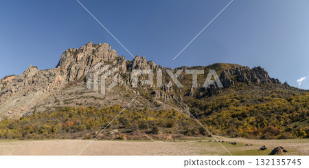 mountain range of the Valley of Ghosts in the Crimea 132135745