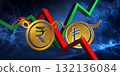 bullish try to bearish inr currency. foreign exchange market 3d illustration of turkish lira to indian rupee. money represented  as golden coins 132136084