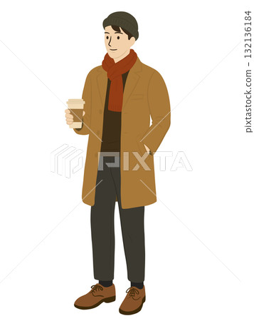 一名男子手持外帶咖啡的插圖 一名男子手持外帶咖啡的插圖 132136184