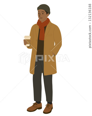 一名男子手持外帶咖啡的插圖 132136188