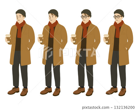 Illustration of a man holding takeaway coffee 132136200
