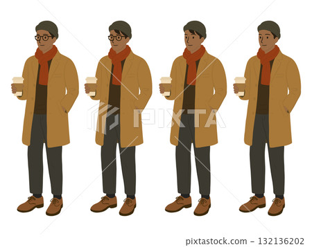 一名男子手持外帶咖啡的插圖 一名男子手持外帶咖啡的插圖 132136202