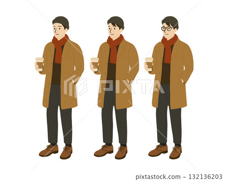 Illustration of a man holding takeaway coffee 132136203