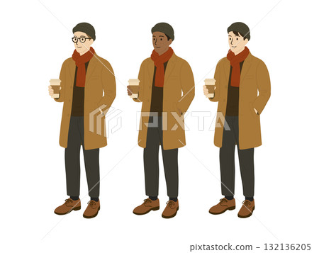 一名男子手持外帶咖啡的插圖 132136205