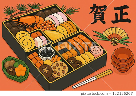 Osechi 料理新年向量 132136207