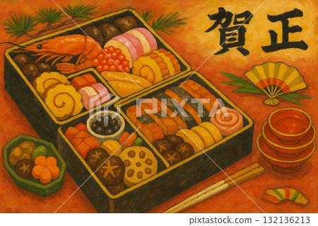 New Year's dishes, oil painting 132136213
